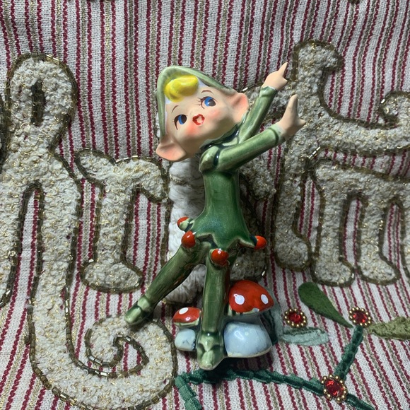 Pristine 50’s Lefton Elves #4193 Trademark Exclusives Japan Green/ mushrooms. - Picture 6 of 11